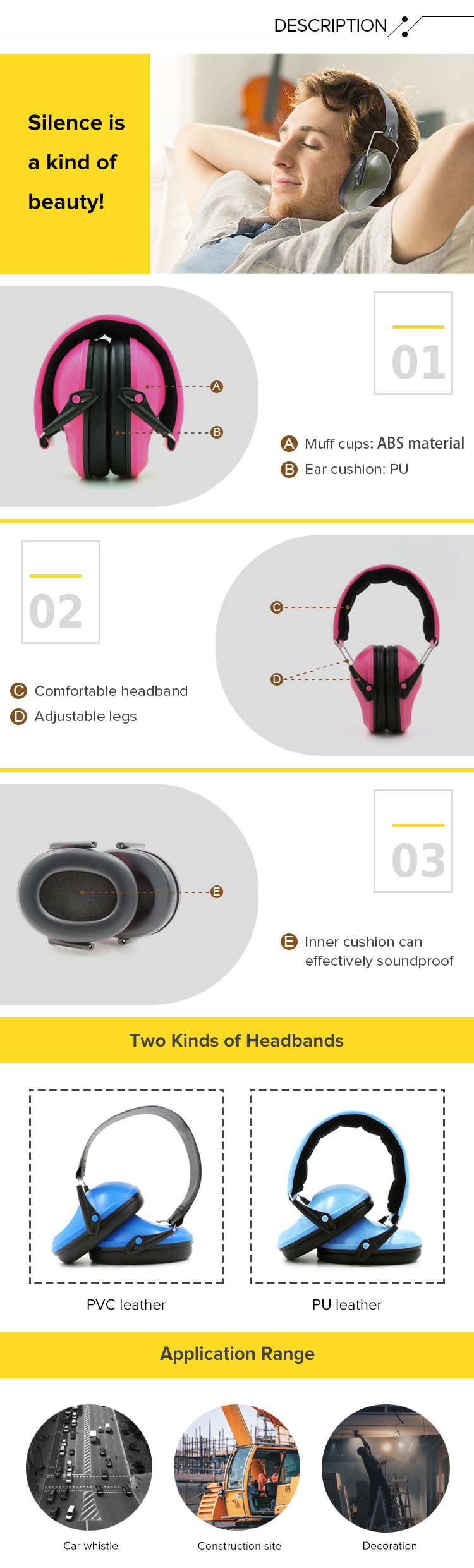 SA-8-5 Durable Soundproof Foldable Earmuffs Detail